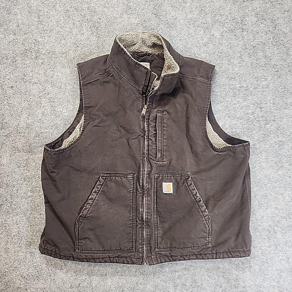 Carhartt Duck Sherpa Lined Vest Mock Neck Mens 2XL Brown